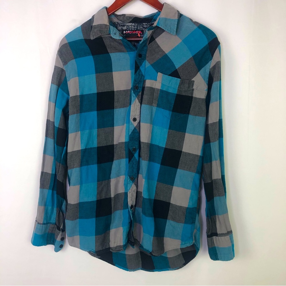 Tony Hawk Plaid Button Up Long Sleeve Flannel Men’s Blue Outdoor Classic Event